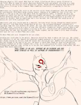 amaterasu amaterasu_(okami) anthro ass ass_focus big_ass burping canine capcom caption female furry hugging hyper_ass kinkymoo line_art milkymoo okami okami_(capcom) story story_at_source story_in_description story_in_picture sword tail top-down_view tree undergroundj weapon_penetration wolf wolf_ears wolf_girl wolf_tail writing writing_on_ass