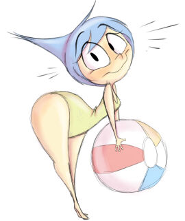 1girls 2024 beach_ball beach_volleyball blue_eyes blue_hair blush curvaceous curvy curvy_body curvy_figure disney female female_only hi_res high_resolution highres hips inside_out inside_out_2 joy_(inside_out) looking_at_viewer one-piece_swimsuit pixar short-haired_female short_hair silentjack8 solo solo_female solo_focus swimsuit tagme thick_thighs thighs volleyball yellow_body yellow_skin