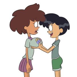 alternate_breast_size amphibia anne_boonchuy asian_female black_hair breasts brown_hair clothed disney disney_channel female holding_breasts marcy_wu not_porn school_uniform scobionicle99 taiwanese taiwanese_female thai thai_female white_background yuri