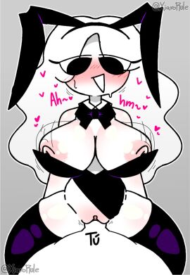 1girls areolae artist_name artist_signature background big_breasts blush bowtie breasts bunny_costume bunny_ears bunnysuit clothes clothing dialogue female female_on_top female_only jarfox looking_at_viewer moaning nipples pov pussy rabbit_costume rabbit_suit solo spanish spanish_text sweat sweating sweaty tagme thighhighs vaginal_penetration white_body white_hair xiaro xiarorp xiarorule youtube youtube_hispanic