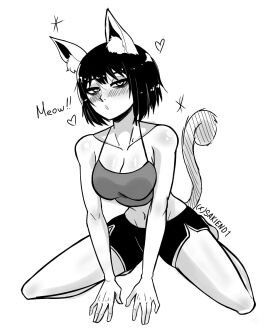 animal_ears animal_tail ass big_ass big_breasts big_butt big_thighs big_titties black_and_white black_hair blush breasts cat_ears cat_tail curvaceous curvaceous_female curvaceous_figure curvy curvy_figure curvy_hips female female_focus female_only monochrome original original_character sakiend1 short_hair