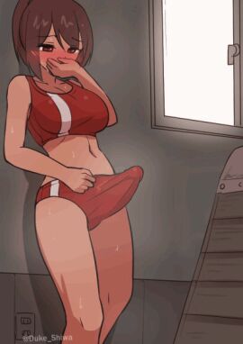 1futa animated big_breasts big_penis bloomers breasts brown_hair censored clothed clothing duke_shiwa erection erection_under_clothes fully_clothed futa_only futanari gif hands-free human intersex leaking_precum light-skinned_futa light_skin mosaic_censoring original penis penis_out precum shiwa_kou short_hair solo sports_club_girl_(shiwa_kou) standing tenting throbbing