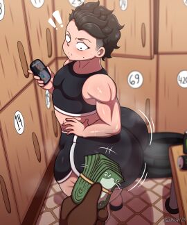 1boy 1femboy ass beauty_mark big_ass black_hair booty_shorts bubble_ass bubble_butt dark-skinned_male dark_skin drizzy_drake ezekiel_peterson fat_ass fat_ass_femboy femboy gay giant_ass girly gym heavy_breathing highres huge_ass jackov locker_room male male_focus male_only meme money monster_energy_can muscular muscular_femboy offering_money original phone prostitution shocked sole_male solo sports_bra sportswear surprised sweat tagme undercut workout_clothes
