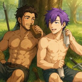 ai_generated chest_hair claude_von_riegan facial_hair fire_emblem gay shez_(fire_emblem) shez_(fire_emblem)_(male) workout