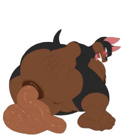 anthro anus ass ass_grab butt_grab canid canine canis defecating dobermann domestic_dog el_brapitto feces feet female genitals hand_on_ass hand_on_butt hi_res looking_pleasured mammal overweight overweight_female pinscher pussy scat solo