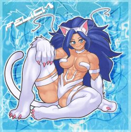 :3 abs ass big_ass big_breasts blush breasts capcom cat_ears cat_girl cat_paws cat_tail catgirl champchidi claws color colored colored_nails darkstalkers defined_muscles fanart felicia_(darkstalkers) female long_hair midriff muscles muscular muscular_female paws pink_nails pose posing sitting skimpy skimpy_clothes slit_pupils toned toned_female wrong_eye_color