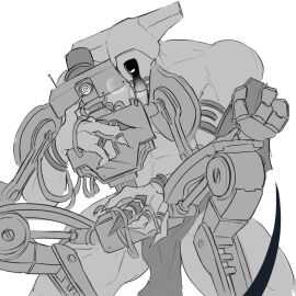 1_eye 2people ambiguous_species breath breath_cloud clawing comedic cyclops damaged dizzy dizzy_eyes feet_out_of_frame fondling greyscale han-d_(risk_of_rain) hat helmet humanoid_on_robot kart2nos loincloth loincloth_only male male_only manhandling mithrix_(risk_of_rain) muscular muscular_male nails no_visible_genitalia rarepair risk_of_rain risk_of_rain_2 robot robot_joints robotic robotic_arm suggestive unseen_face white_background wireplay wires wiring