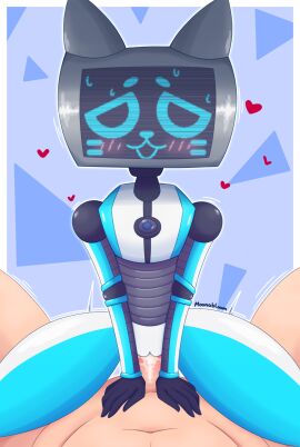 1girls 2d absurd_res anthro blush bodily_fluids digital_media_(artwork) domestic_cat felid feline felis female female_penetrated first_person_view genital_fluids genitals heart_symbol hi_res human humanoid_genitalia humanoid_penis kerfur kerfur_omega_(votv) looking_at_viewer machine male male/female male_penetrating male_penetrating_female male_pov mammal nsfwbloom open_mouth penetration penile penile_penetration penis penis_in_vagina pussy riding robot robot_anthro screen screen_face sex simple_background sweat vaginal_penetration voices_of_the_void