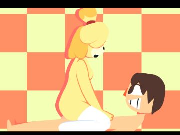 animal_crossing animated cowgirl_position female fur furry hard_sex isabelle_(animal_crossing) kneesocks loop looping_animation