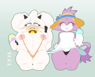 bbq big_breasts bikini blaze_the_cat breasts cleavage female furry huge_breasts lanolin_the_sheep overweight sonic_(series) sonic_the_hedgehog_(idw) sonic_the_hedgehog_(series) tagme theonehornedimp thick_thighs wide_hips