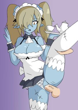 breasts cleavage clothed_sex disembodied_penis disgaea disgaea_5 female large_breasts maid maid_(disgaea) maid_headdress maid_uniform male nippon_ichi_software panties panties_aside penis pussy sex spread_legs upskirt upskirt_sex vadaboob vaginal_penetration zombie zombie_girl