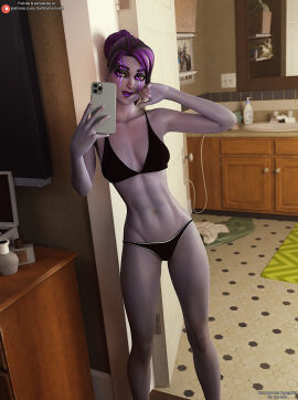 3d 3d_(artwork) abs belly bra darkbahamuth female fit fit_female fitness fortnite midriff mirror_selfie nightsurf_bomber panties pinup selfie tummy underwear