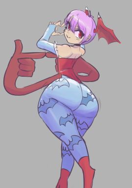 1girls artist_request ass big_ass bottom_heavy breasts cute darkstalkers demon fat_ass female flat_chest flat_chested head_wings heart_hands huge_ass leotard lilith_aensland looking_at_viewer looking_back purple_hair red_eyes skin_tight small_breasts smile succubus tight_clothing twonuki wings_on_head