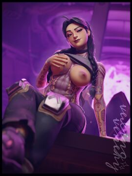 1girls 2024 3d abs areolae big_breasts black_hair blender bottomwear braided_hair braided_twintails breast_grab breasts clothed clothing epic_games female female_focus female_only fortnite fortnite:_battle_royale freckles freckles_on_face green_eyes hand_on_breast hi_res highres jules_(fortnite) light-skinned_female light_skin looking_at_viewer medium_breasts nipples nose_piercing pants ponytail ponytails pose posing presenting presenting_breasts shirt shirt_lift shirt_up sitting sitting_on_desk smile smiling solo solo_focus table tattoo tattoos_everywhere topwear vexingvenery watermark