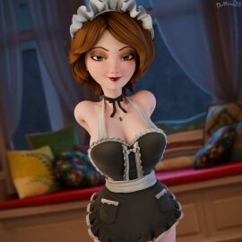 1girls 3d alternate_costume alternate_version_available arms_behind_back big_breasts big_hero_6 breasts brown_hair cass_hamada dochaunt24 female female_only green_eyes hair high_resolution highres hips lips looking_at_viewer maid maid_headdress maid_outfit maid_uniform mature mature_female mature_woman milf naughty_face necklace neckwear short_hair smile solo solo_female textless textless_version thighs