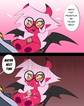 1boy 1girls 2d 2demons areolae asmodeus'_assistant asmodeus_(helluva_boss) big_breasts black_eyes breasts breasts_out business_suit business_woman busty clothed comic cum cum_on_body cum_on_breasts cum_on_face demon demon_girl demon_horns demon_tail demon_wings demoness female female_focus freckles freckles_on_breasts freckles_on_face glans glasses helluva_boss horn lipstick long_hair makeup male nipples office office_lady paizuri partial_male penis pink_hair pointy_ears secretary sex sparkles_j succubus_horns succubus_tail succubus_wings teasing thesquiddycipher wings yellow_sclera