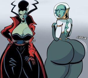 2girls ass big_ass big_breasts big_butt blueartfiend bottom_heavy breasts creature_commandos dc dc_comics dcu female jiggle jiggling_ass jiggling_breasts large_ass large_breasts nina_mazursky the_bride_(creature_commandos) thick_ass thick_thighs