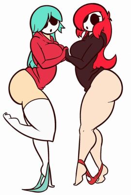 2girls ass big_ass duo female female_only holding_hands light-skinned_female light_skin looking_at_viewer m-alpha mario_(series) nintendo panties panties_around_ankles panties_around_leg panties_down shy_gal shy_gal_black shy_gal_red tagme