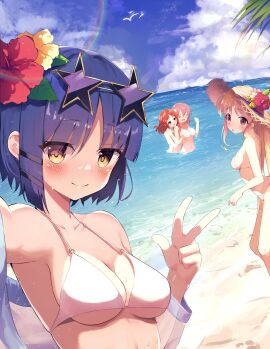 4girls absurd_res absurdres armpits back bare_armpits bare_arms bare_back bare_belly bare_calves bare_chest bare_legs bare_midriff bare_shoulders bare_skin bare_thighs bare_torso beach beach_hat belly belly_button bikini bitseon blonde_eyebrows blonde_hair blue_background blue_eyebrows blue_eyes blue_hair blue_sky blush blush_lines bocchi_the_rock! breast_grab breast_grab_from_behind breast_grabbed_from_behind breast_squeeze breasts busty_teenager calves cleavage clouds coast collarbone day daytime dot_nose elbows eyebrows_visible_through_hair female female_focus female_only fingers flower flower_hair_ornament flower_on_head gotou_hitori grabbing_breast grabbing_breasts green-eyed_female green_eyes hair_ornament hairpin half_naked half_nude hands_hands_on_chest hands_on_another's_breasts hands_on_another's_chest happy hat head_tilt high_resolution high_school_student highres horizon ijichi_nijika kita_ikuyo knees large_breasts lean_figure legs light-skinned_female light_skin long_hair looking_at_viewer looking_back medium_breasts medium_hair mole mole_under_eye multiple_females multiple_girls naked naked_female nape narrow_waist navel nude nude_female nudity o-ring_bikini o-ring_bikini_top ocean open_mouth orange-eyed_female orange_eyes outdoor_nudity outdoors outside palm_tree parted_lips partially_submerged partially_submerged_legs peace_sign petite petite_body petite_breasts petite_female pink-haired_female pink_eyebrows pink_hair posing posing_for_picture posing_for_the_viewer pressing_breasts_together pushing_breasts_together red-haired_female red_hair sand sea seaside selfie selfie_pose short_hair shoulders sideboob sidelocks sky slender_body slender_waist slim_female slim_waist smile smug squeezing_breast squeezing_breasts squeezing_breasts_together standing string_bikini submerged_feet submerged_legs sunglasses sunglasses_on_forehead sunglasses_on_head swimsuit swimwear teenage_female teenager thighs thin_waist tilted_head underboob upper_body v white_bikini white_swimsuit white_swimwear yamada_ryou yuri