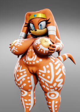1girls 3d 3d_model ass big_ass big_breasts blue_eyes body_paint breasts echidna female female_only furry furry_only headwear holding_breast markings mobian mobian_(species) mobian_echidna naked naked_female orange_skin sagging_breasts sega simple_background small_feet smile smiling smiling_at_viewer sonic_(series) sonic_adventure sonic_the_hedgehog_(series) tail tikal_the_echidna tikal_the_echidna_(vulkyasha) vulkyasha white_markings yellow_nipples