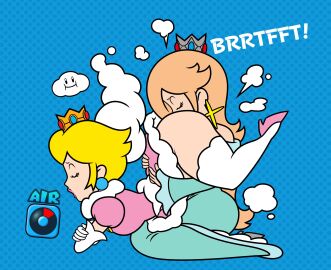 2girls accurate_art_style anilingus ass ass_grab ass_in_face blue_background blue_dress cloud clouds ear_ring fart fart_cloud fart_fetish farting farting_in_face female gloves hexanne high_heels mario_(series) moaning nintendo pink_dress princess princess_peach princess_rosalina rimming sniffing sniffing_ass yellow_hair yuri