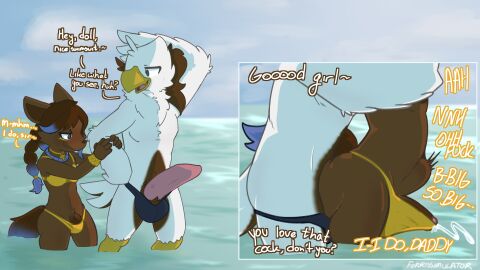 absurd_res accipitrid accipitriform ambiguous_penetration ass avian big_penis bikini bird bodily_fluids canid canine canis clothed clothed_sex clothing cum eagle ejaculation ferrissimulator genital_fluids genitals haywood hi_res jackal larger_male male male/male mammal partially_clothed penetration penis sex size_difference swimwear tagme two-piece_swimsuit