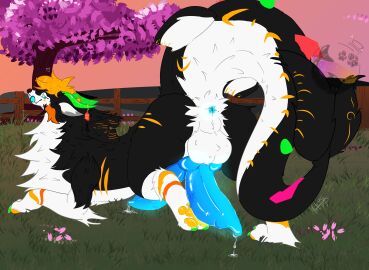 2_penises absurd_res animal_genitalia animal_penis anus ass black_body black_fur blue_anus blue_eyes blue_penis bodily_fluids canid canine canis claws diphallism dragon erection feral fish fur genital_fluids genitals grass green_claws green_horn hi_res horn hybrid knot knotted_penis looking_at_viewer male mammal marine multi_genitalia multi_penis mythological_creature mythological_scalie mythology orange_pawpads pawpads paws penis plant precum presenting presenting_hindquarters quadruped scalie shark shark_tail solo stary stary_dragonsharkwolf stripes tail thick_tail tongue tongue_out tree white_body white_fur wolf
