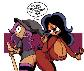 2girls african_female ass_to_ass bent_over big_breasts big_hair bimbo black_eyes black_hair black_lips black_lipstick black_nails breast_envy breasts brooch broomstick busty cartoon_network choker cleavage costume curvaceous curvy curvy_body curvy_figure curvy_hips dark-skinned_female dark_skin deep_cleavage double_chocolate dress enid excited expressive eyeshadow fangs female female_only goth goth_girl grey_dress half-closed_eyes hand_on_another's_hip hand_on_hip happy happy_female hat height_difference hips holding_object hourglass_figure huge_breasts impossible_clothes impossible_dress large_breasts legs legwear lips lipstick long_hair looking_at_another looking_away makeup mature mature_female milf mother_and_daughter multiple_females multiple_girls nail_polish neckwear ok_k.o.!_let's_be_heroes open_mouth outline outstretched_arm outstretched_hand pantyshot pink_outline pouting purple_hair purple_legwear purple_panties raised_eyebrows red_dress redbone shocked_expression shorter_female simple_background smaller_female standing striped_legwear superspoe taller_female tan-skinned_female tan_skin teeth thigh_socks tight_dress tongue toony upset vampire wavy_hair wide_hips wilhamena witch witch_hat