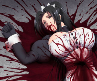 cleavage, dead, death, defeated, female, female focus, female only, gore