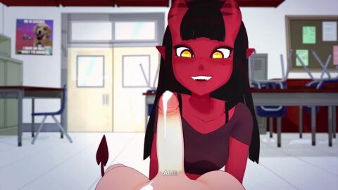 1boy 1girls 2d_animation 3d_animation bangs black_hair classroom cumming demon_girl dick ejaculating_cum expressions heart-shaped_pupils heart_eyes horns interested looking_at_penis meru_the_succubus merunyaa moving_foreskin moving_tail no_touching not_touching_penis orange_eyes penis red_skin school shorter_than_10_seconds skuddbutt sound sperm staring_at_penis straight succubus succubus_horns succubus_tail tagme tail trimmed_video uncircumcised_penis video voice_acted white_penis white_skin
