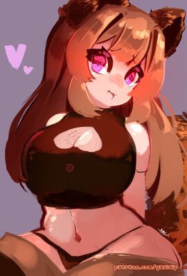 boob_window breasts female looking_at_viewer midriff raphtalia spiral_eyes tail tanuki_ears tanuki_girl tate_no_yuusha_no_nariagari yasidip