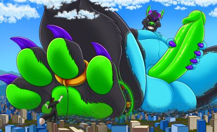 2boys 4_toes 5_fingers alternate_version_available anthro balls big_balls big_penis big_testicles black_body black_fur black_hair blue_balls blue_body blue_ears blue_fur canid canine city claws collar destruction duo erection feet foot_fetish fox fur furry furrypur giant green_ears green_nose green_pawpads green_paws green_penis grey_body grey_fur hair huge_cock humanoid_genitalia humanoid_penis leash licking licking_paws macro magenta_ears male male_only mammal masturbation micro multicolored_ears multicolored_hair nude paws penis purple_claws purple_eyes purple_hair red_eyes ring sharp_teeth size_difference smile tail teeth testicles vulpine white_fur