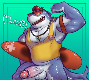 1boy 2024 2d anthro anthro_focus anthro_only armband armpits ass backwards_baseball_cap balls bara belly biceps big_balls big_pecs big_penis blue_body clothed clothing cock epic_games erection fin fish foreskin fortnite fortnite:_battle_royale gay genitals gills glasses hat headgear headwear hi_res life_guard male male/male male_only marine martiii191 multiple_images musclegut muscles muscular muscular_anthro muscular_male naked nipples no_underwear nude pecs penis safety_first_steve shark shark_tail shark_teeth shirt smile sunglasses surfboard sweat teeth two-tone_body uncircumcised vein veiny_penis watermark wet whistle white_body yaoi yellow_shirt