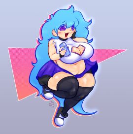 1girls belly belly_button big_breasts blush boob_window breasts chubby chubby_female cleavage clothed clothing female female_only friday_night_funkin friday_night_funkin_mod gaizo heart heart-shaped_pupils leggings legs legwear skirt skyblue skyblue_(friday_night_funkin) skyverse twitter vortexart505