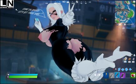 1girls 3d ass ass_focus black_cat_(fortnite) black_cat_(marvel) butt_focus catsuit condom_wrapper felicia_hardy female fortnite hud leather lewd_nite marvel marvel_comics offscreen_character spider-man spider-man_(series) tight_clothing white_hair