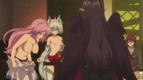 anime big_breasts breasts eve_reese female flare_arlgrande_jioral kaifuku_jutsushi_no_yarinaoshi redo_of_healer screenshot sequence setsuna_(redo_of_healer) small_breasts undressing wolf_ears wolf_girl