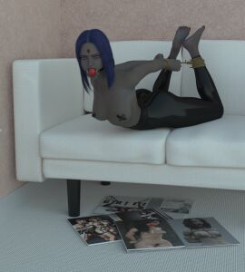 1girls 3d artist_request ball_gag barefoot bondage breasts covered_nipples dc dc_comics demon demon_girl exposed_breasts feet female female_only gag gagged goth_girl hogtied jewel_on_forehead kidnapped latex_clothing latex_leggings latex_pants leggings looking_at_captor looking_at_viewer purple_eyes purple_hair rachel_roth raven_(dc) restrained shiny_legwear short_hair soles solo teen_titans toes