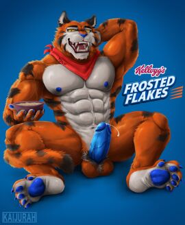 2025 5_toes abs anthro arm_hair balls balls_tuft barefoot biceps blue_background blue_nipples blue_nose blue_pawpads blue_penis body_hair bowl calf_muscles cereal container deltoids erection facial_tuft fangs feet felid food forearm_muscles front_view frosted_flakes genitals hairy_legs hand_behind_head hi_res holding_bowl holding_container holding_object humanoid_genitalia humanoid_penis kaijurah kellogg's kerchief kerchief_only looking_at_viewer male mammal mascot masculine_male mostly_nude muscles muscular muscular_arms muscular_legs muscular_thighs navel neckerchief neckerchief_only neckwear nipples nude obliques open_mouth orange_balls pantherine pawpads pecs penis plantigrade pubes red_kerchief red_neckerchief simple_background sitting solo spread_legs spreading striped_body stripes teeth text tiger toes tony_the_tiger triceps tuft vein veiny_muscles veiny_penis yellow_sclera