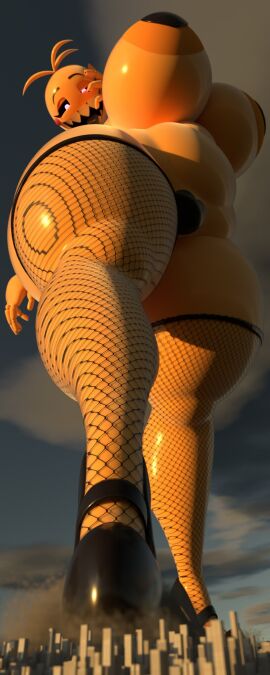 2023 3d absurd_res absurd_resolution absurdres animatronic animatronic_female animatronic_girl anthro avian big_breasts bird bird_girl black_sclera blender blender_(artwork) breasts chicken chicken_girl city_destruction clothed clothing digital_media digital_media_(artwork) female female_only fishnet_clothing fishnet_legwear five_nights_at_freddy's five_nights_at_freddy's_2 footwear galliform gallus_(genus) giantess heels hi_res high_heels high_resolution highres huge_boobs huge_breasts legwear looking_at_viewer machine macro mikesmike open_mouth pasties phasianid robot robot_girl scottgames sharp_teeth smile smiling_at_viewer solo solo_female solo_girl teeth teeth_showing teeth_visible tongue toy_chica toy_chica_(cyanu) toy_chica_(fnaf) yellow_body