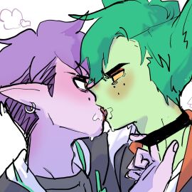 charlie_werewolf_(teen-z) choker clothed elf gay kissing looking_at_another luvboy_(teen-z) male male/male saliva suggestive teen-z werewolf yayaomome