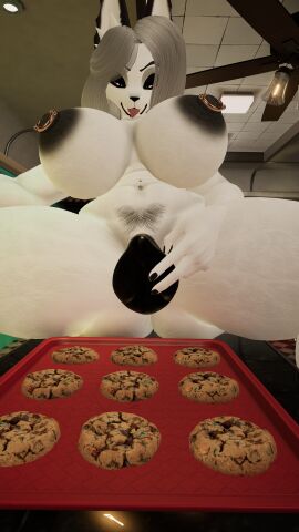 3d canine_pussy cookie female fingers_on_pussy huge_breasts looking_at_viewer loona_(helluva_boss) milf nipple_piercing plump_labia self_upload vrchat