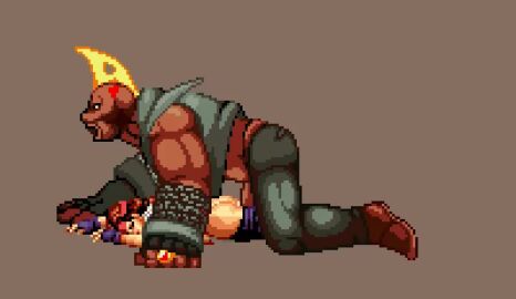 1boy 1girl1boy 1girls ambiguous_penetration animated art_of_fighting ass assisted_exposure birdie blonde_hair brown_hair cum fingerless_gloves gloves headband jiggling_ass king_of_fighters m.u.g.e.n pants_down pants_pull pixel_animation pixel_art ponytail prone_bone pulling_down_pants purple_clothing sex snk spandex street_fighter tagme teramussa tights vest video yuri_sakazaki