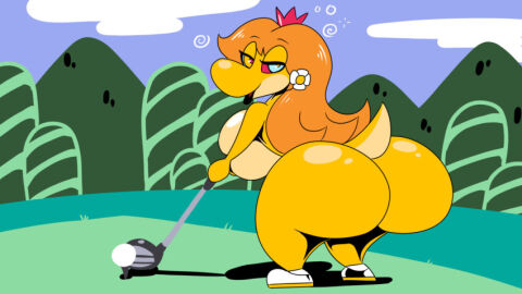 ass ass_focus brain_drain brainwashing breasts female golf golf_club howlingmadfoxhatter huge_ass huge_breasts hypnosis identity_death kaa_eyes mario_(series) mind_control princess_daisy transformation yoshi