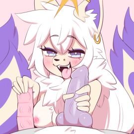 1:1 1girls absurd_res animal_penis anthro anthro_on_anthro areola bedroom_eyes blush blush_lines breasts canid canine canis condom demon ear_piercing ear_ring fangs female fox fur grey_body grey_fur hair half-closed_eyes halo handjob hi_res large_breasts long_hair male mammal markings multi_tail narrowed_eyes neck_tuft nipples oolong_(oolongmatchatea) open_mouth open_smile penile penis piercing pink_areola pink_background pink_nipples pov_handjob purple_markings ring_piercing sataenart seductive sex sexual_barrier_device simple_background smile smirk smug smug_face solo_focus succubus tail teeth tora_(oolongmatchatea) tuft white_body white_fur white_hair wolf yellow_body yellow_fur