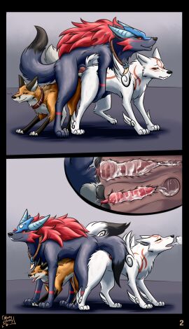 1girls abstract_background absurd_res amaterasu amaterasu_(okami) anal anal_knotting anal_sex anatomically_correct anatomically_correct_genitalia anatomically_correct_penis anatomically_correct_pussy animal_genitalia animal_penis animal_pussy anus ass ass_to_ass black_anus black_body black_claws black_ears black_fur black_nose black_pussy blue_body blue_fur blue_tail bodily_fluids breath brown_body brown_collar brown_fur brown_tail canid canine canine_genitalia canine_penis canine_pussy canis capcom chest_tuft claws clover_studio collar collar_only comic cum cum_in_ass cum_in_pussy cum_in_uterus cum_inside cutaway deity digital_media_(artwork) dipstick_tail doggy_style double_penetration ears_back ears_up ejaculation facial_tuft fangs feet female female_penetrated feral feral_on_feral feral_penetrated feral_penetrating feral_penetrating_feral finger_claws fluffy fluffy_tail fox from_behind_position fur genital_fluids genitals gloves_(marking) goddess group happy happy_sex hi_res internal internal_anal internal_vaginal japanese_mythology knot knotted_penis knotting leather leather_collar leg_markings looking_pleasured male male/female male_penetrating male_penetrating_female mammal markings multicolored_body multicolored_fur muskydusky mythology neck_tuft nude okami okami_(capcom) oki_(okami) open_mouth orange_body orange_fur orange_tail orgasm orgasm_face paws penetration penile penile_penetration penis penis_in_ass penis_in_pussy pink_penis pivoted_ears public_domain pupils pussy quadruped raised_tail red_body red_fox red_fox_(f3ral) red_fur red_tongue sex side_view signature simple_background small_comic snout socks_(marking) tail tail_aside tail_markings tail_tuft teeth toe_claws toes tongue tongue_out trio true_fox tuft two-tone_tail uterus vaginal_knotting vaginal_penetration white_body white_fur white_inner_ear white_tail wolf