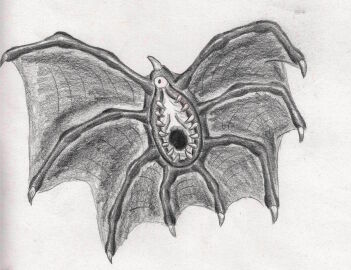 1_eye 8_wings absurd_res ambiguous_gender black_body black_skin clitoris ebrithilbowser female feral genitals hi_res horn membrane_(anatomy) membranous_wings monster multi_wing parasite pussy solo unusual_anatomy unusual_clitoris vagina_dentata vulva vulva_creature vulva_for_mouth wings