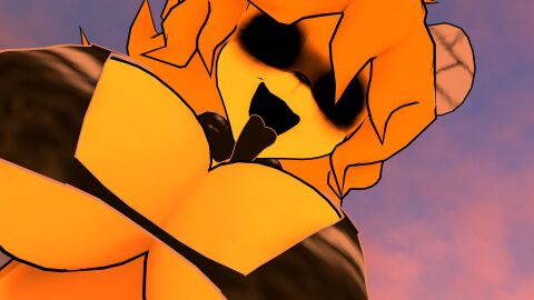 3d black_eyes black_tongue breast_focus breasts dark_eyes fap_nights_at_frenni's female fredina's_nightclub golden_fredina_(cally3d) long_tongue looking_at_viewer no_eyes portrait shadow_over_eyes type_0 upper_body vrchat vrchat_avatar