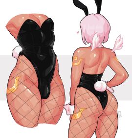 1boy 2d angel angel_boy anhel_(loggus_doggus) artist_name ass bulge bunny_ears bunny_tail bunnysuit color crossdressing dark-skinned_femboy dark-skinned_male dark_skin femboy femboy_only fishnet_pantyhose fishnets girly hi_res leotard loggus_doggus male male_only male_playboy_bunny original original_character pantyhose pink_hair playboy_bunny playboy_bunny_leotard rear_view small_wings solo strapless_leotard thick_thighs white_background wings wrist_cuffs