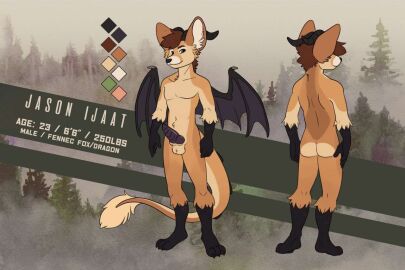 anthro canid canine color_swatch cream_belly detailed_background dragon fennec_fox fox gloves_(marking) horn hybrid jason_ijaat_(jason118) leg_markings long_ears male mammal markings merlinmakes model_sheet mythological_creature mythological_scalie mythology scalie socks_(marking) solo tail tail_tuft true_fox tuft wings