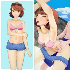 1boy 1girls 3d 3d_(artwork) ahe_gao anime ass ass_focus beach bikini bikini_top bra clothing denim denim_shorts eyewear_on_head female from_behind from_behind_position gg-koi makoto_yuki male male/female male_pov outdoors penetration penis penis_in_pussy persona persona_3 persona_3_reload pussy sex shorts sunglasses sunglasses_on_forehead sunglasses_on_head swimsuit yukari_takeba yukari_takeba_(swimsuit)